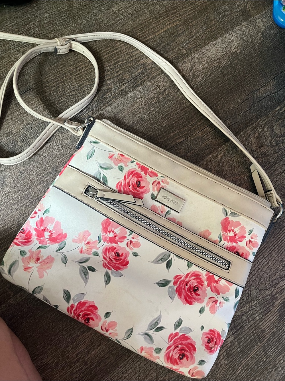 Nine West Cream Crossbody Bag with Pink Floral Print